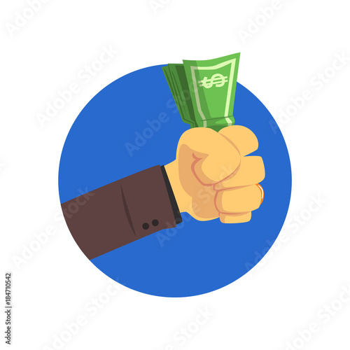 Hand holding money bills cartoon vector Illustration