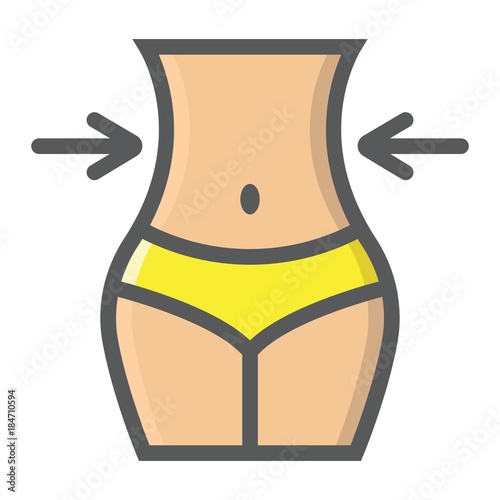 Weight loss filled outline icon, fitness and sport, slim body with measuring tape sign vector graphics, a colorful line pattern on a white background, eps 10.