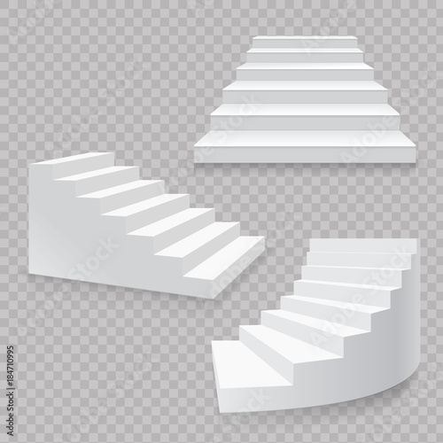White stairs realistic isolated set. 3d staircases vector