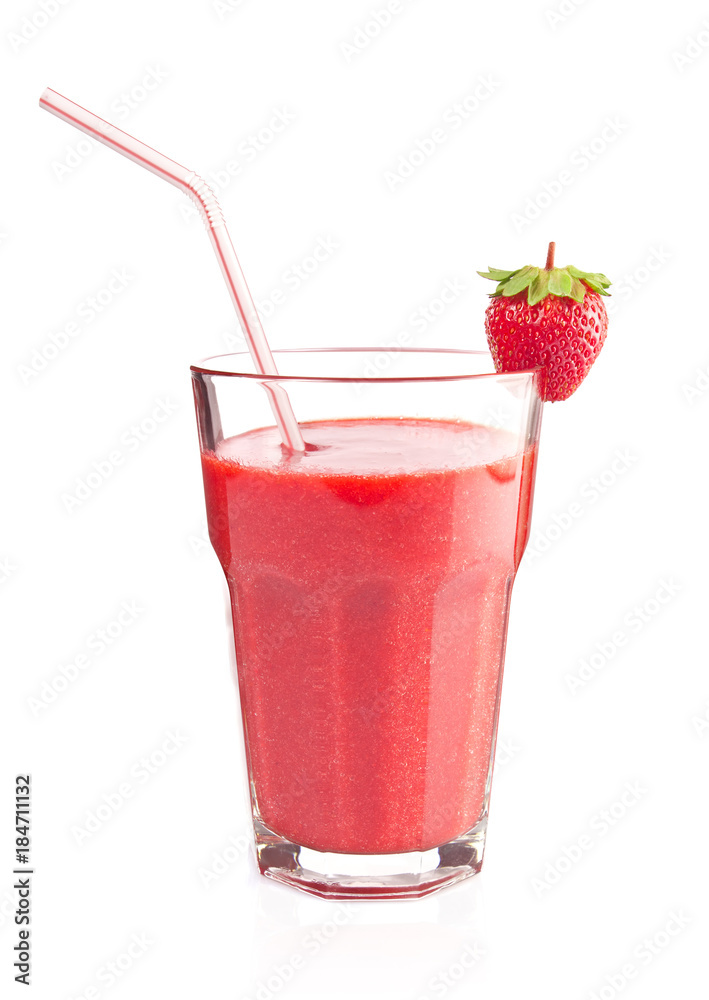 Cocktail smoothie with juicy strawberry, isolated on white Cocktail smoothie with juicy strawberry, isolated on white