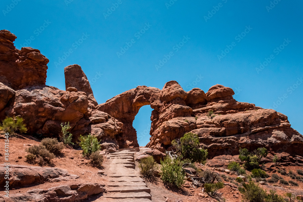 Travel to Utah. Arches National Park. Stone arch in the desert
