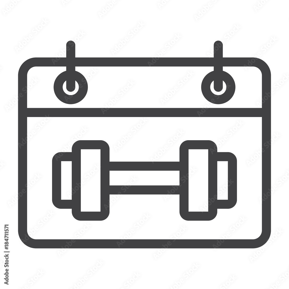 Training schedule line icon, fitness and sport, sport calendar sign vector graphics, a linear pattern on a white background, eps 10. Training schedule line icon, fitness and sport, sport calendar sign vector graphics, a linear pattern on a white background, eps 10.
