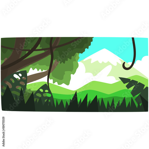 Deep tropical jungle background  tropical forest scenery in a day time vector illustration