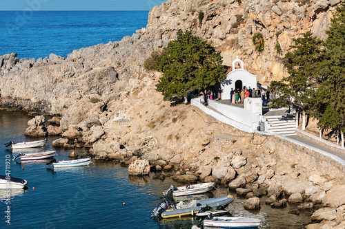 Wedding ceremony - sunny day in St. Paul´s bay on Rhodes, Greece