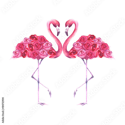 Couple of tropical exotic pink flamingos © Olga