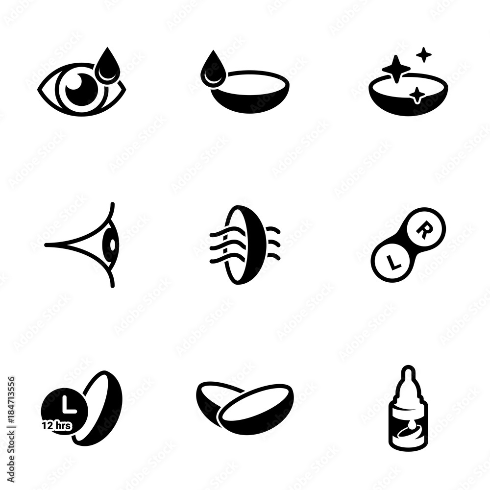 Set of simple icons on a theme Eye Lens, vector, design, collection, flat, sign, symbol,element, object, illustration, isolated. White background