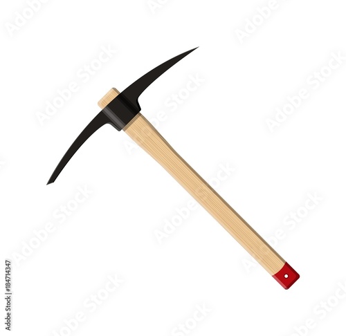 Wooden pickaxe with iron tip.