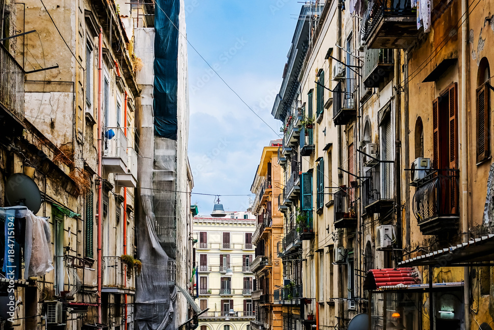 Antique building view in Old Town Naples, italy Europe