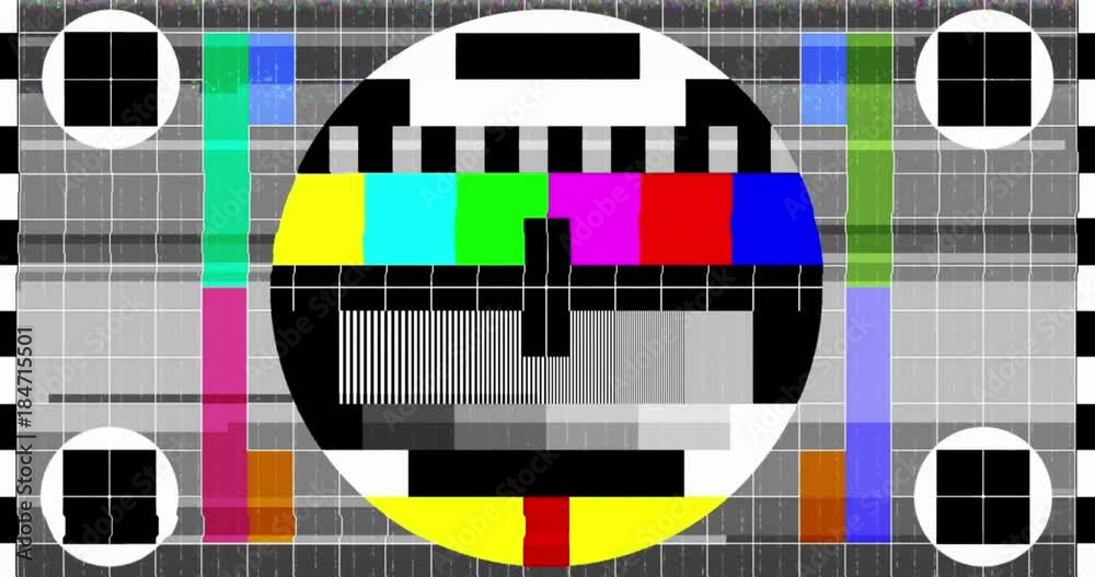 abstract realistic screen glitch flickering, analog vintage TV signal with bad interference and color bars, static noise background, overlay ready