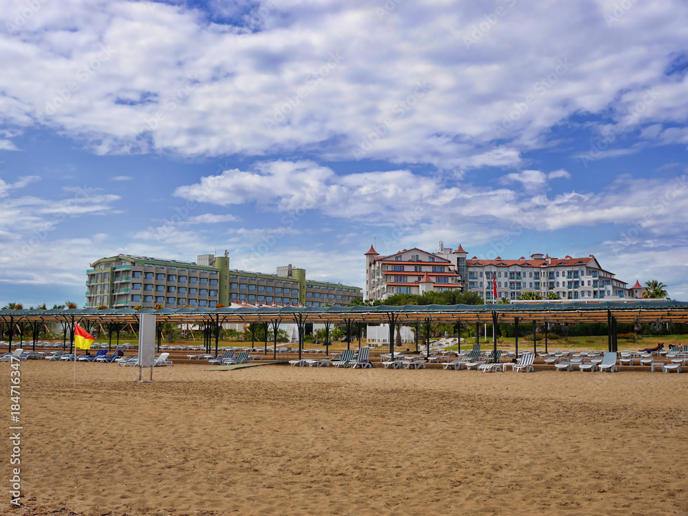 Fototapeta premium The beach wit turkish hotels in Antalya