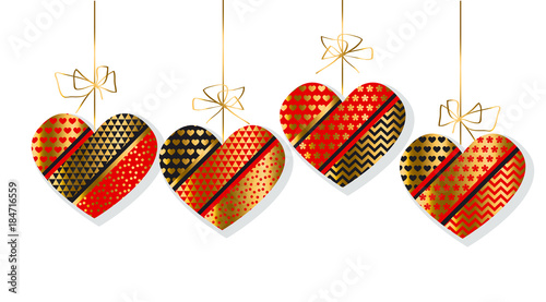 Luxury gold and red decorative heart set. Concept Valentine invitation in boh...