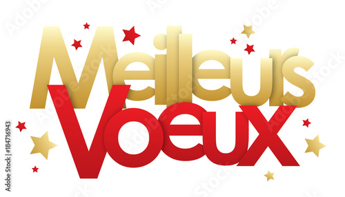Bannière vecteur "MEILLEURS VOEUX" en or et rouge avec étoiles