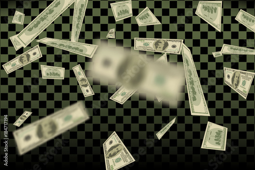 Flying US dollars pattern. undred money bills falling finance illustration