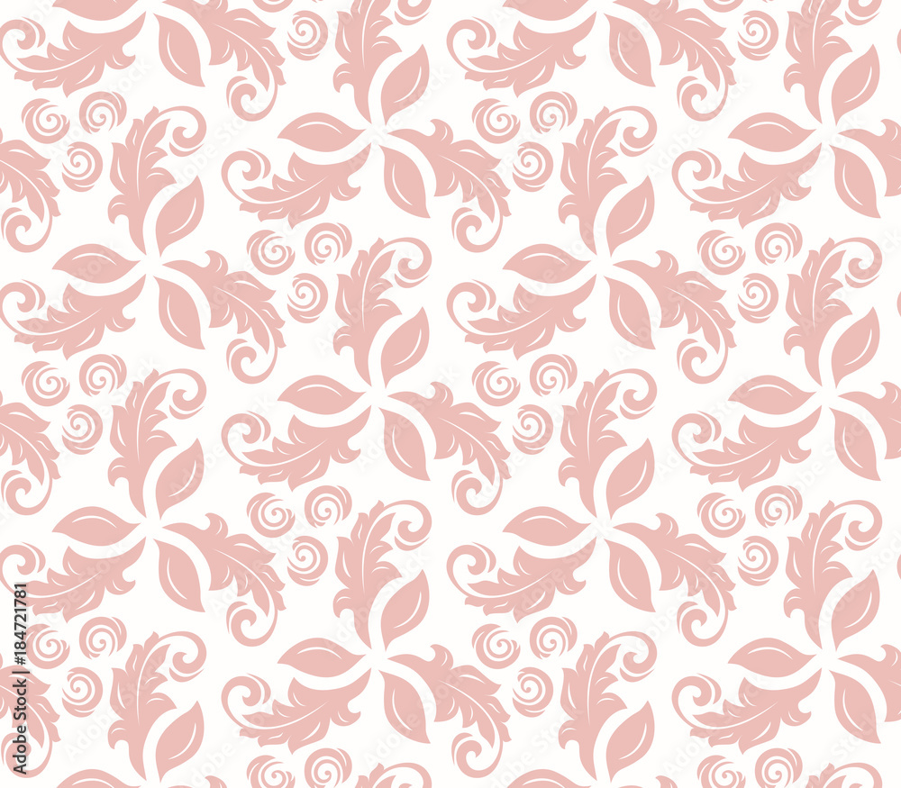 Floral pink ornament. Seamless abstract classic background with flowers. Pattern with repeating elements
