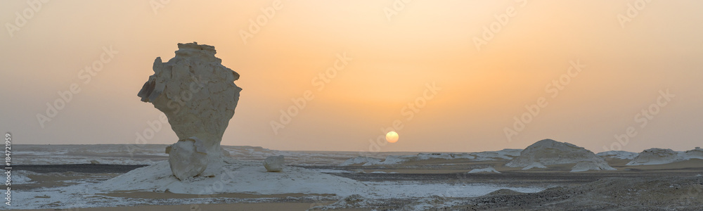 Sunrise at the White desert Sahara el Beyda in Egypt