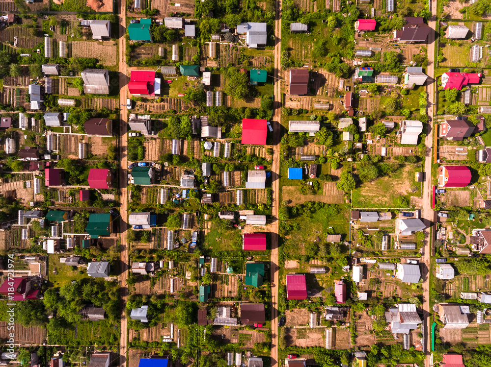 Aerial view of the cottages in Russia