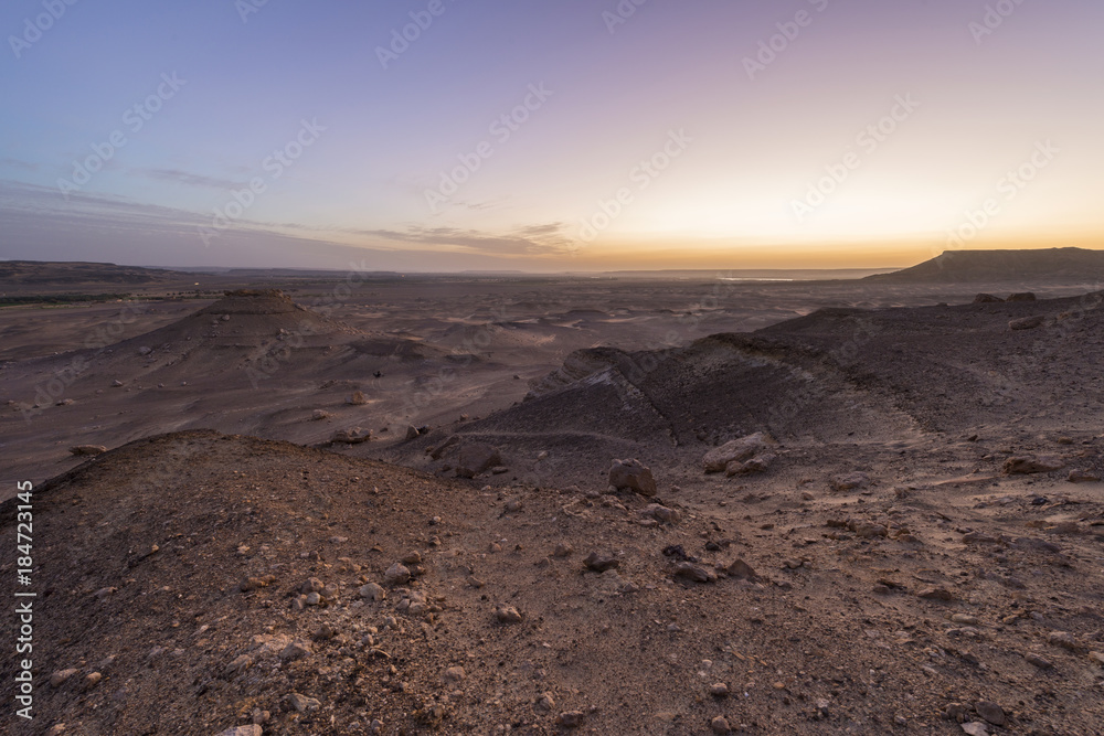 After sunset view on the desert near gebel Dist