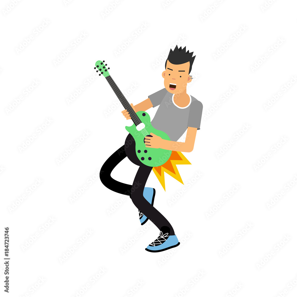 Young boy enjoys playing electric guitar. Rock music guitar player. Cartoon flat style vector illustration isolated on white Stock Vector | Adobe Stock Young boy enjoys playing electric guitar. Rock music guitar player. Cartoon flat style vector illustration isolated on white Stock Vector | Adobe Stock
