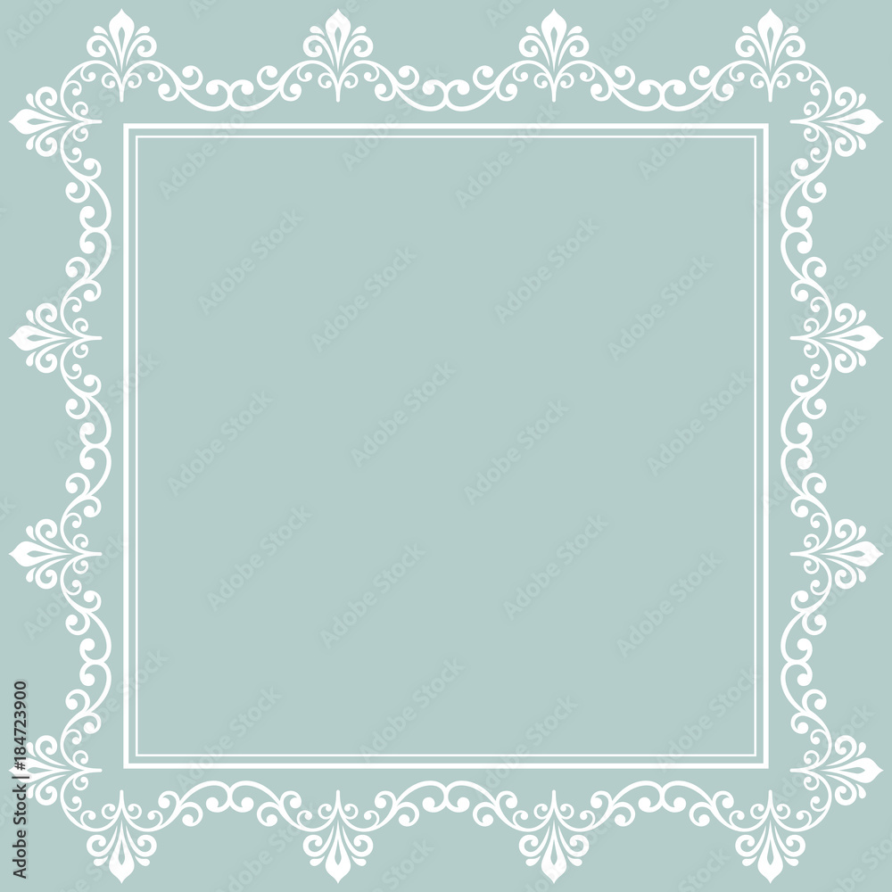 Classic square white frame with arabesques and orient elements. Abstract ornament with place for text. Vintage pattern