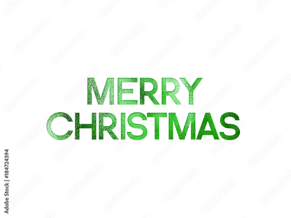 Green glitter isolated hand writing word MERRY CHRISTMAS