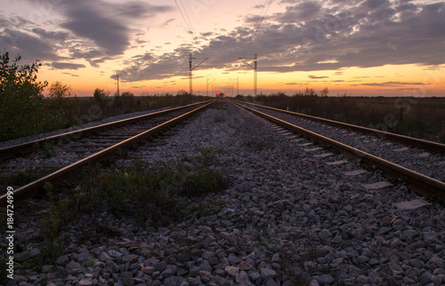 Railway into sunset