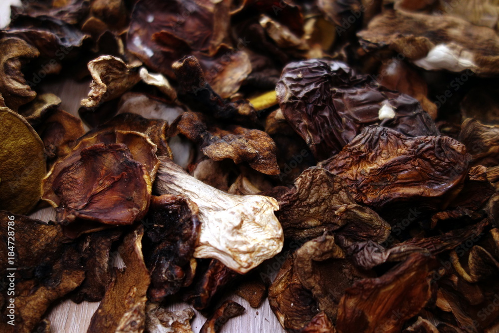 Dried mushrooms - popular vegetarian food ingredient Dried mushrooms - popular vegetarian food ingredient