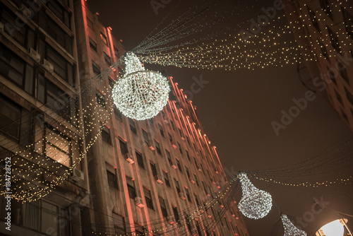 Pedestrian street night city lights, holiday decoration