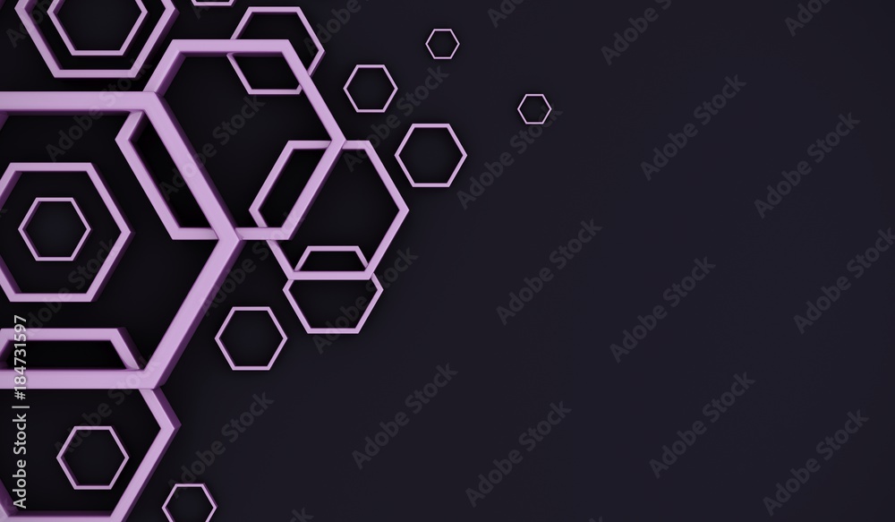 3D Rendering Of Abstract Hexagon Frames Top View With Space For Text
