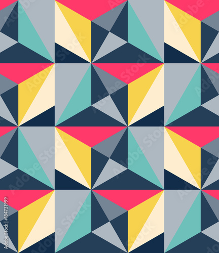 Abstract seamless pattern of triangles. Volumetric geometric texture.