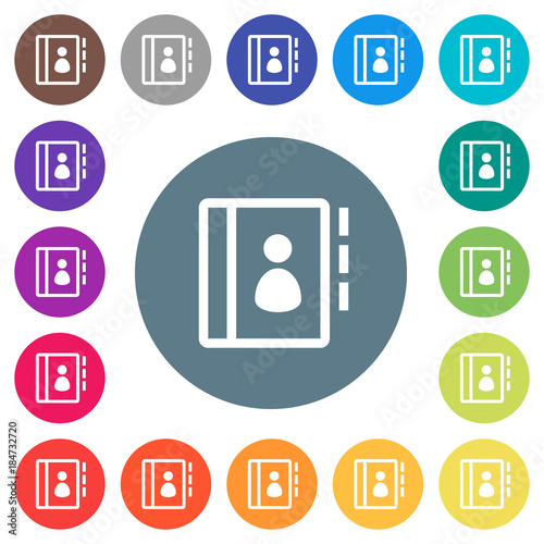 Contacts flat white icons on round color backgrounds