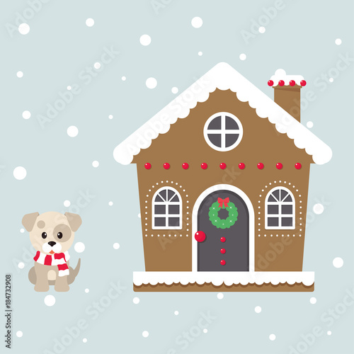 christmas cute house with winter dog