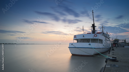 The passenger ship at the mooring in Bremerhaven on the river Weser. Germany