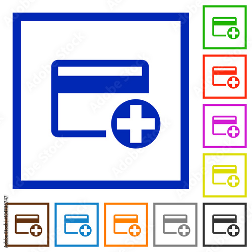Add new credit card flat framed icons