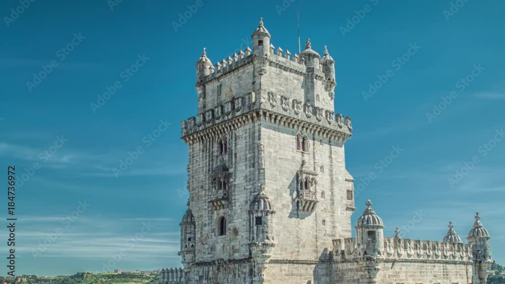 Lisbon, Portugal. Belem Tower (Torre de Belem) is a fortified tower located at the mouth of the Tagus River. Lisbon, Portugal. Belem Tower (Torre de Belem) is a fortified tower located at the mouth of the Tagus River.
