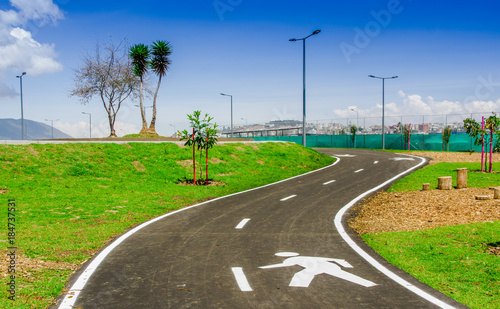 Beautiful outdoor view of Bikeway in new boulevar in mainstreet in Amazonas avenue, in the city of Quito photo