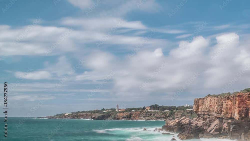 Dangerous ocean waves crash into cliff, Devil Mouth (Boca do Inferno), Portugal Dangerous ocean waves crash into cliff, Devil Mouth (Boca do Inferno), Portugal