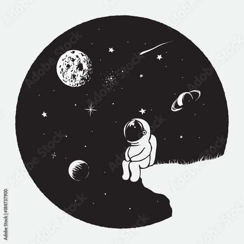 Astronaut looks to universe.Space vector illustration.Prints design for dress