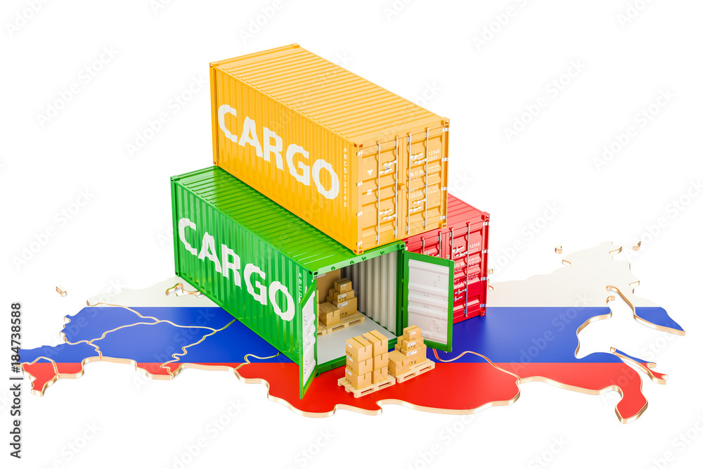 Cargo Shipping and Delivery from Russia concept, 3D rendering