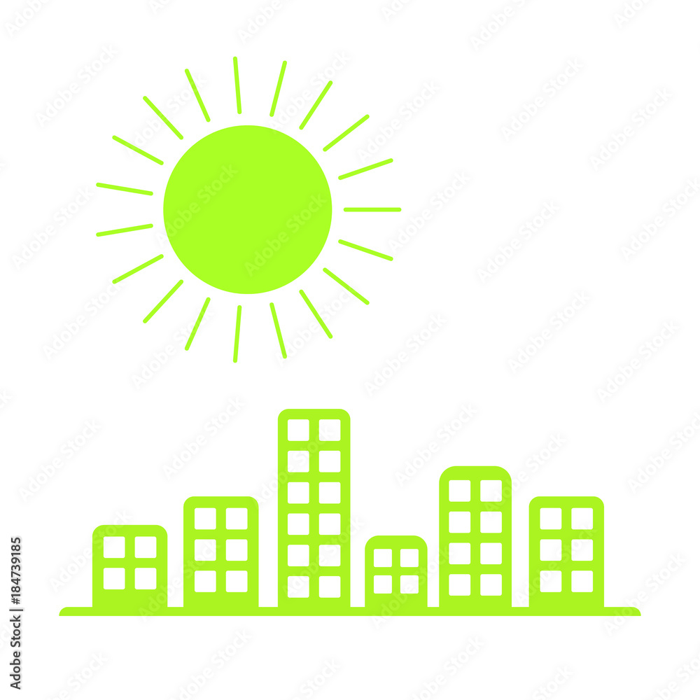 Green city and sun