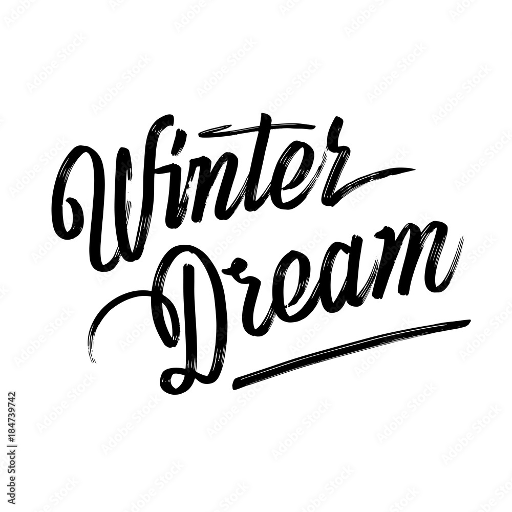 Fototapeta premium Winter dream. Written phrase, lettering by hand.