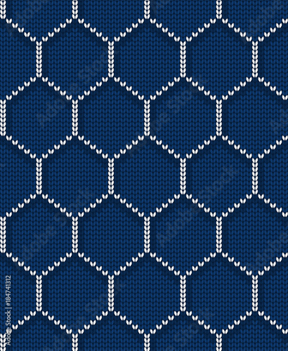 Knitted hexagon seamless pattern for sweater. Vector background