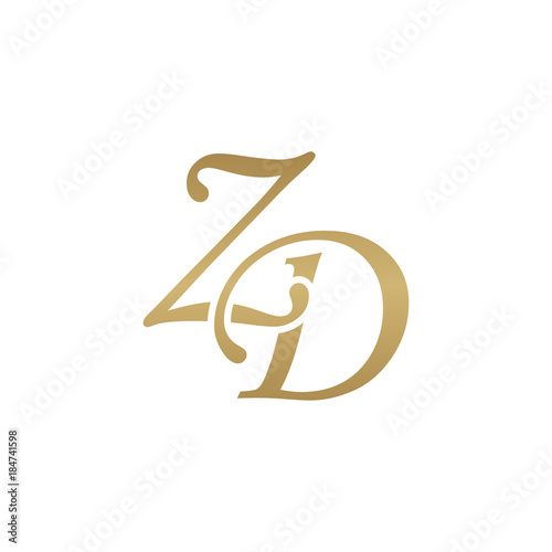 Initial letter ZD, overlapping elegant monogram logo, luxury golden color