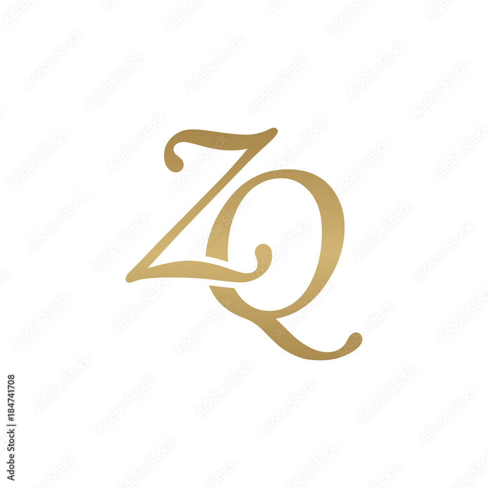 Initial letter ZQ, overlapping elegant monogram logo, luxury golden color