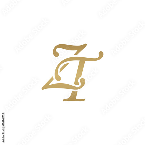 Initial letter ZT, overlapping elegant monogram logo, luxury golden color