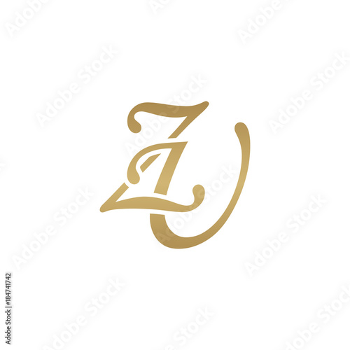 Initial letter ZU, overlapping elegant monogram logo, luxury golden color