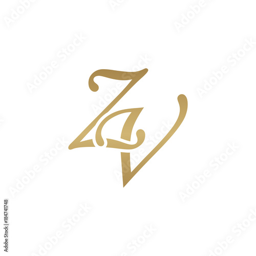 Initial letter ZV, overlapping elegant monogram logo, luxury golden color