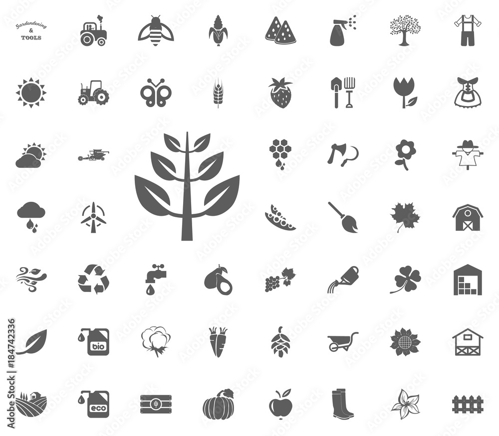Branch icon. Gardening and tools vector icons set