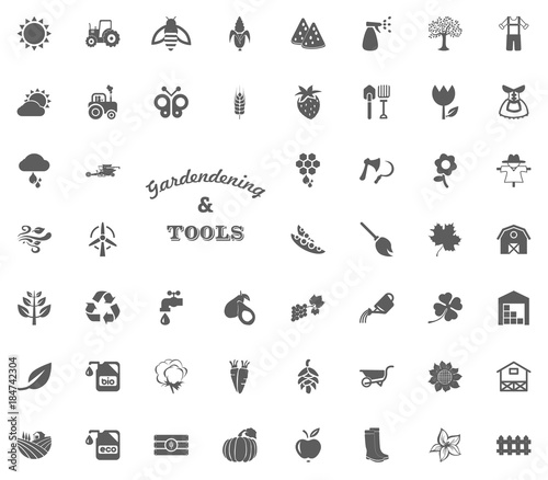 Gardening and tools text letter icon. Gardening and tools vector icons set © nuwaba