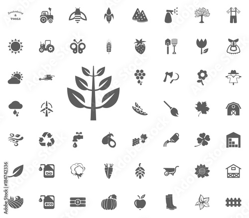 Branch icon. Gardening and tools vector icons set