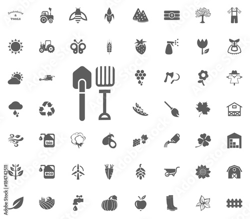 Forks and shovels icon. Gardening and tools vector icons set